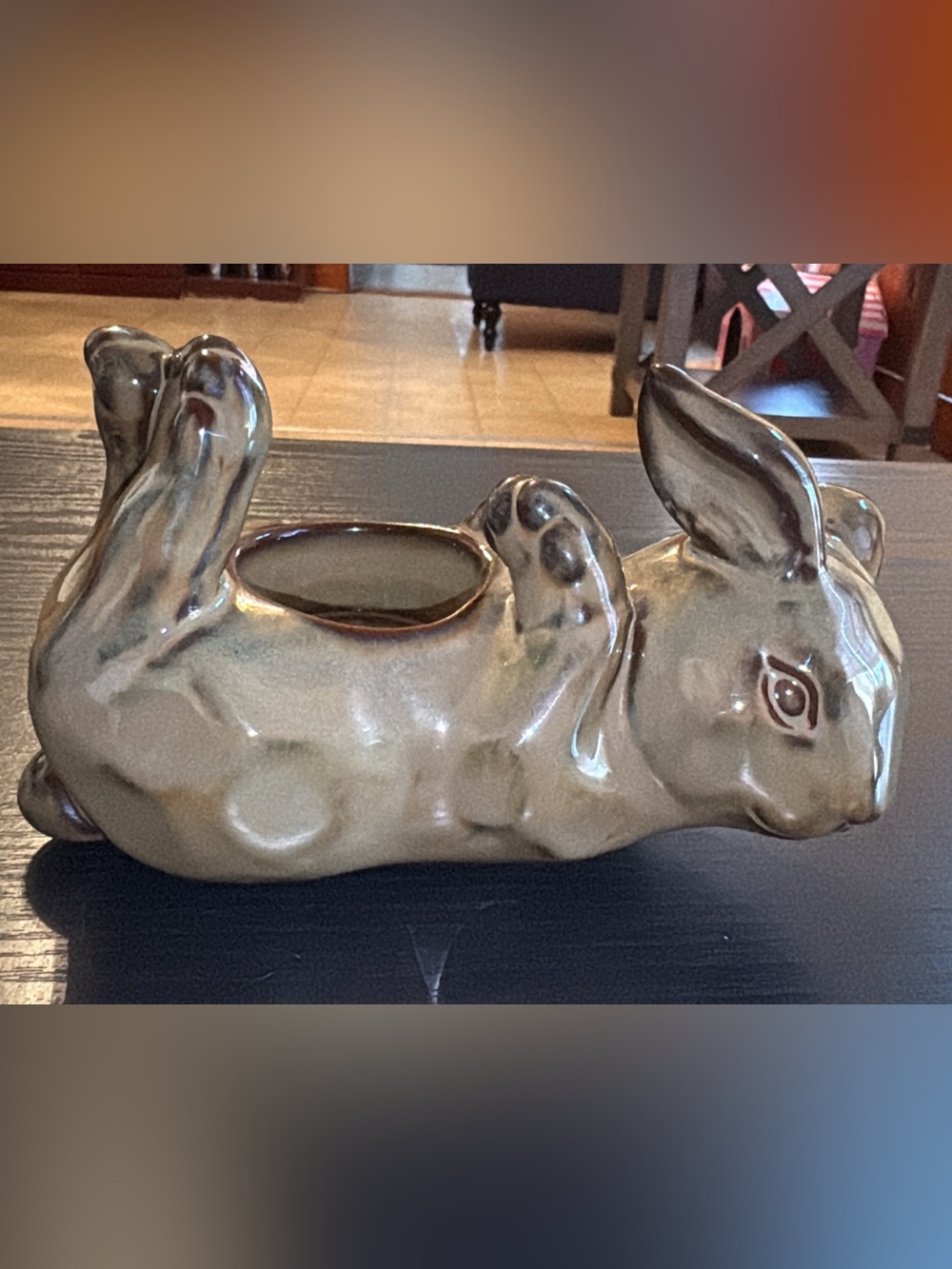 Retired PartyLite Lying Bunny Rabbit Ceramic Tealight Votive Holder